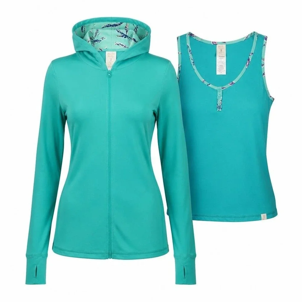 Munki Munki Pajama Set Womens XL Green Hoodie with Henley Sleepwear Lounge Top